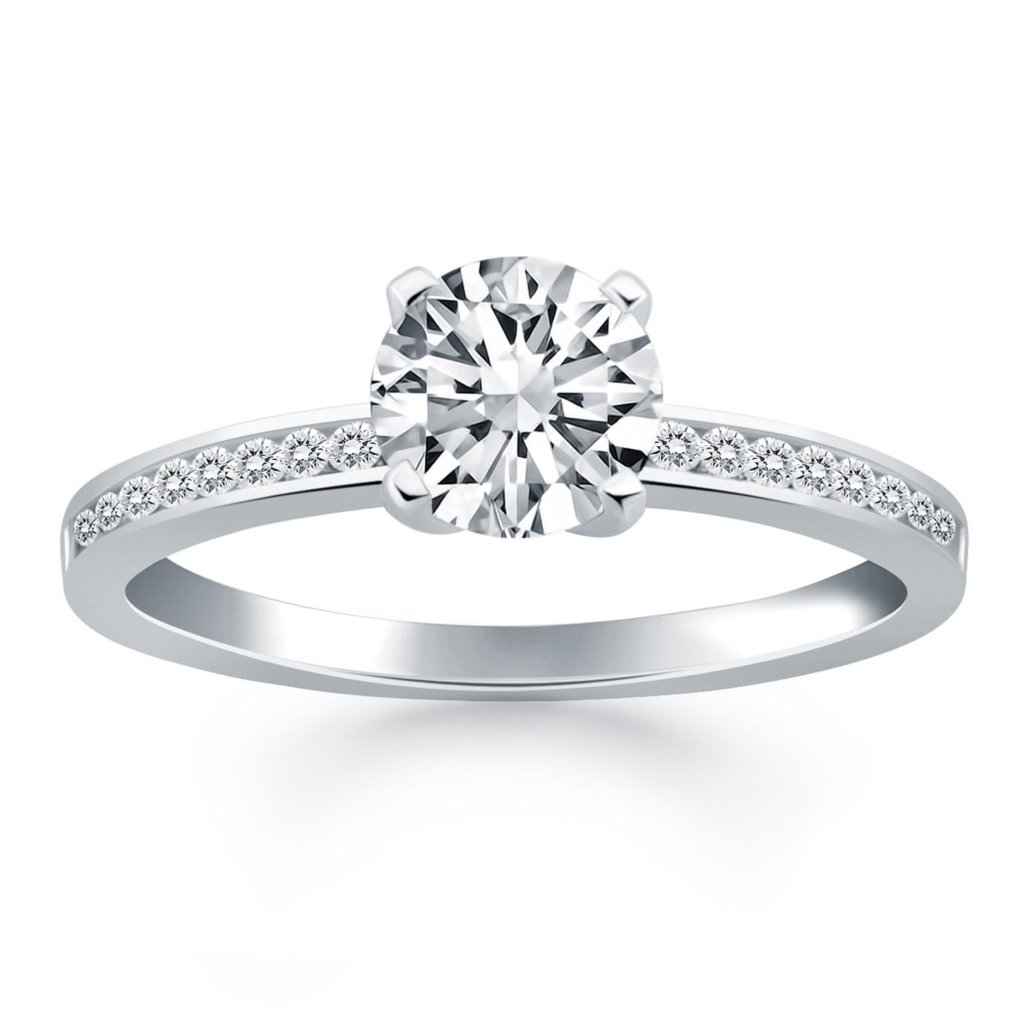 14k White Gold Engagement Ring w/Diamond Channel Set Band 3/4 Cttw