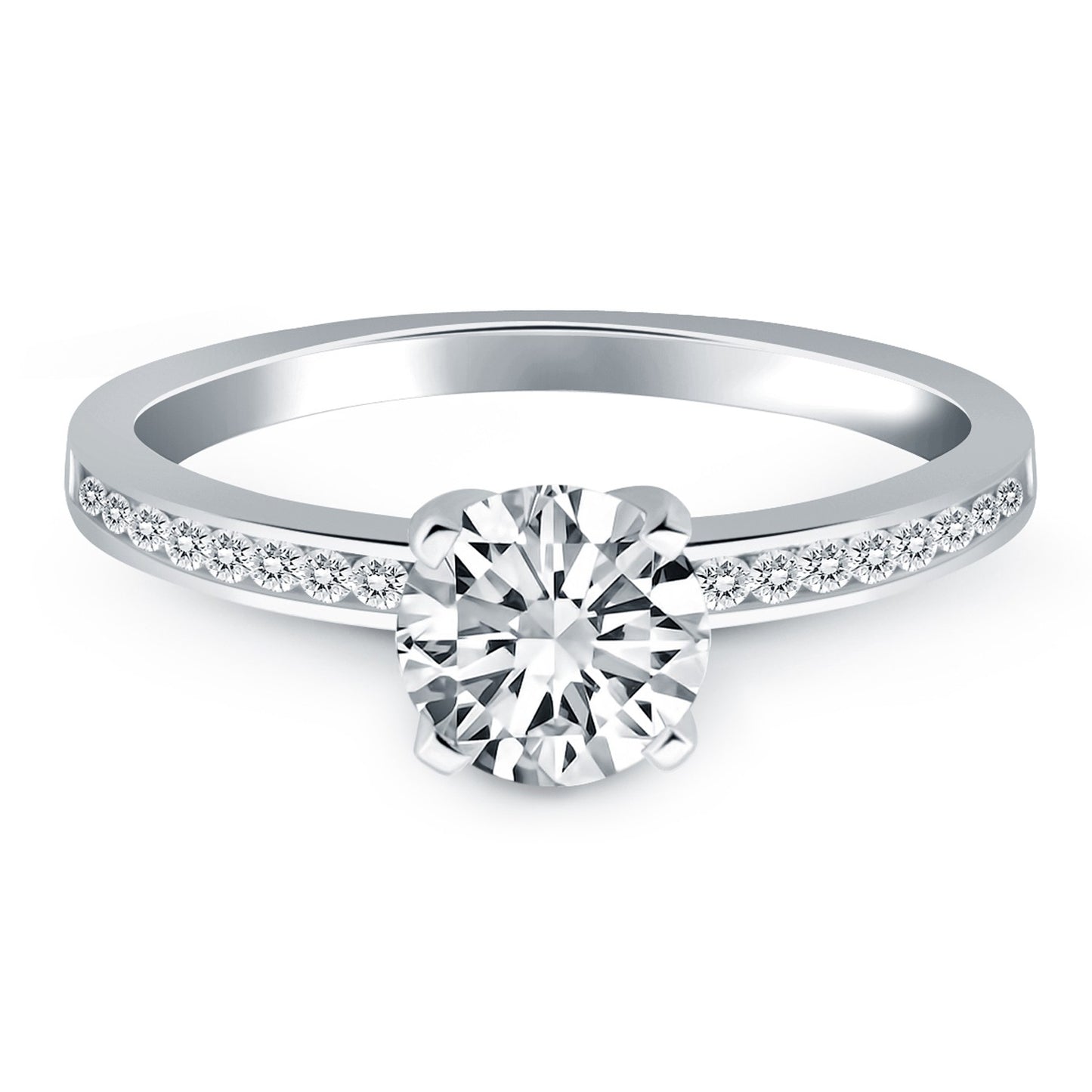 14k White Gold Engagement Ring w/Diamond Channel Set Band 3/4 Cttw