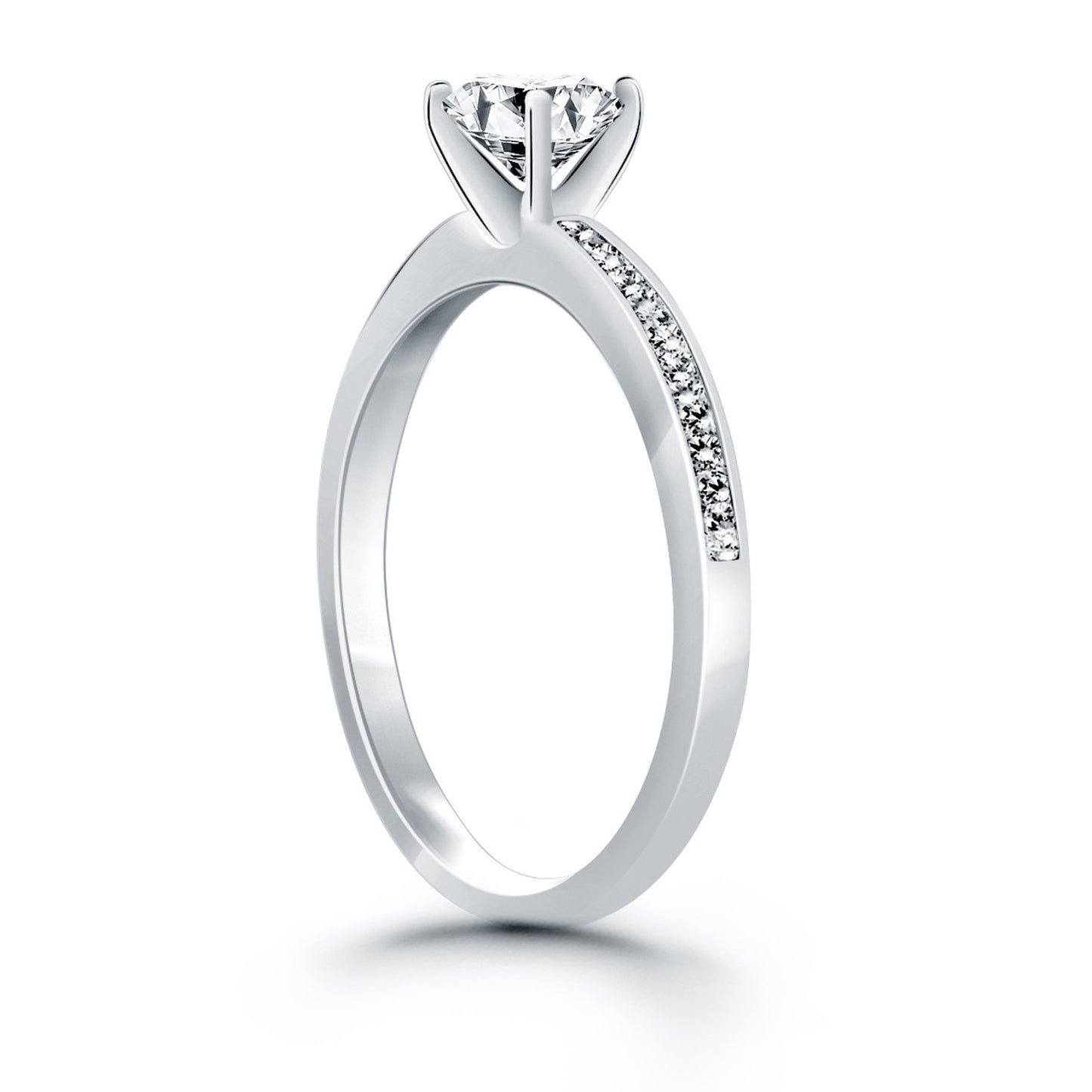 14k White Gold Engagement Ring w/Diamond Channel Set Band 3/4 Cttw