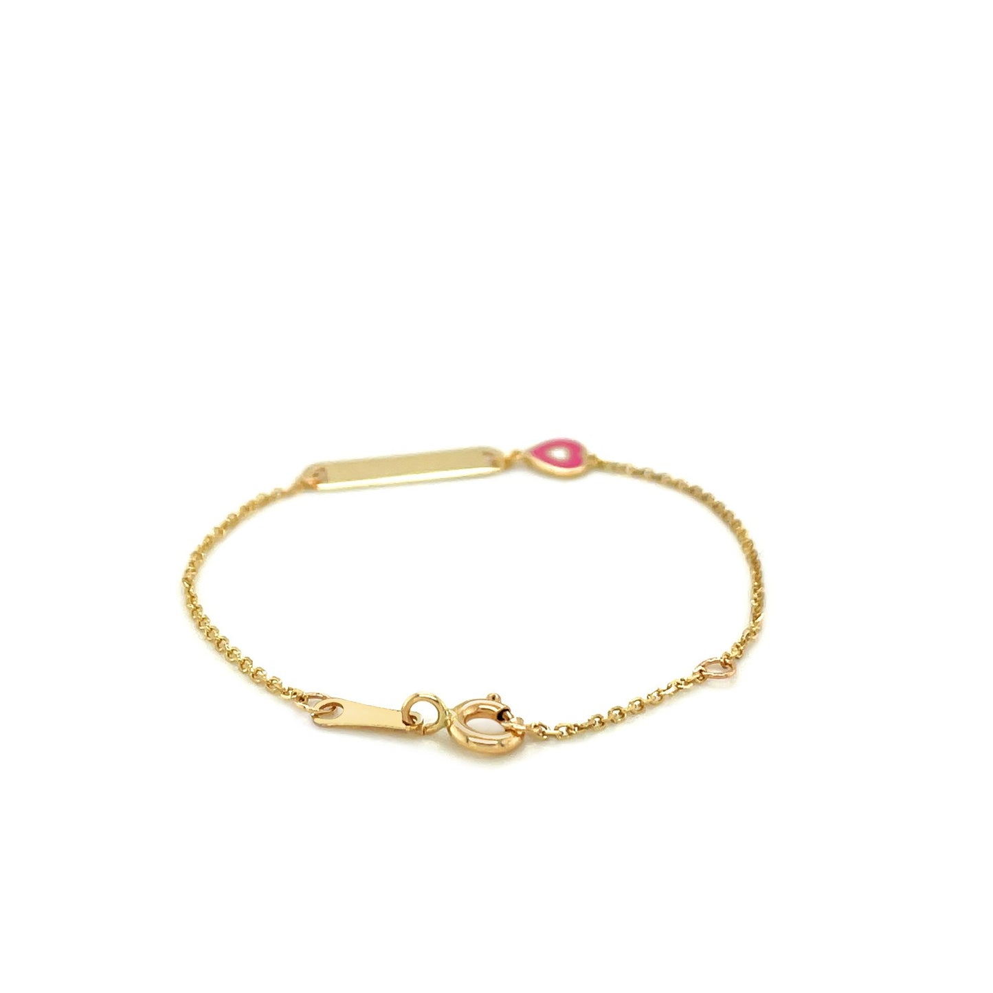 14k Gold 5 1/2-inch Children's ID Bracelet w/Enameled Heart (1.00 mm)
