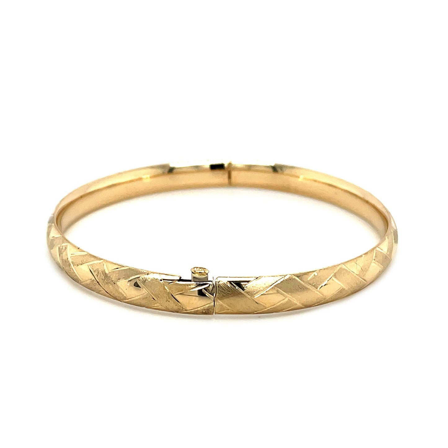 14k Gold Domed Bangle w/Weave Motif (6.00 mm)