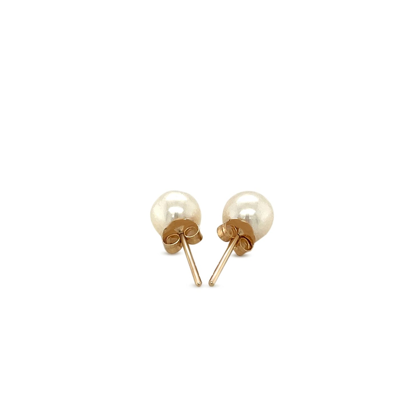 14k Gold Freshwater Cultured White Pearl Stud Earrings (6mm)