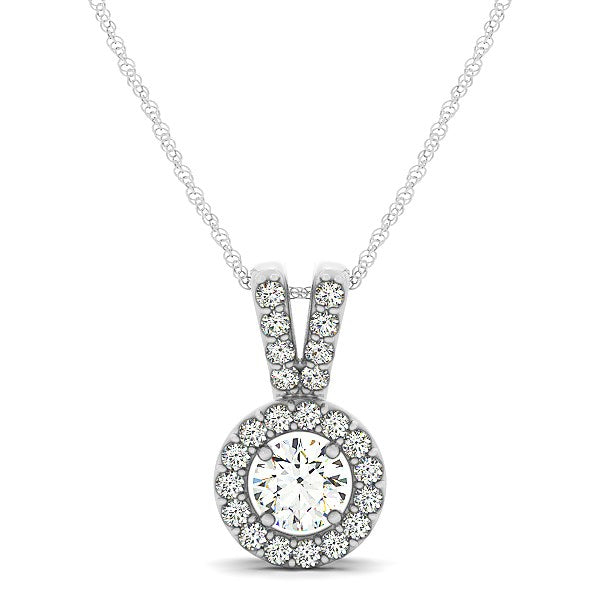 Round Pendant w/Split Bail & Diamond Halo in 14k White Gold (3/4 cttw)