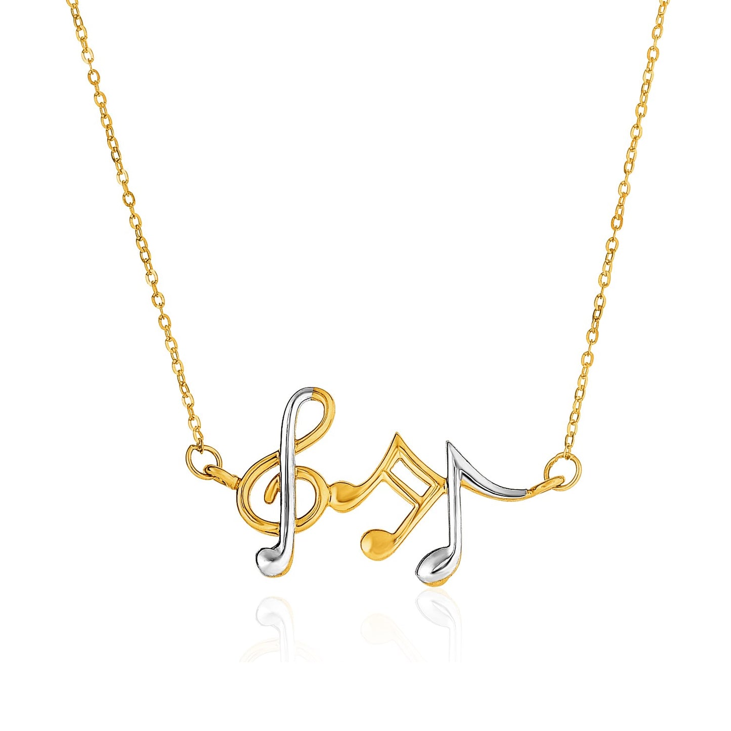 14k Two-Toned Yellow & White Gold Musical Notes Necklace