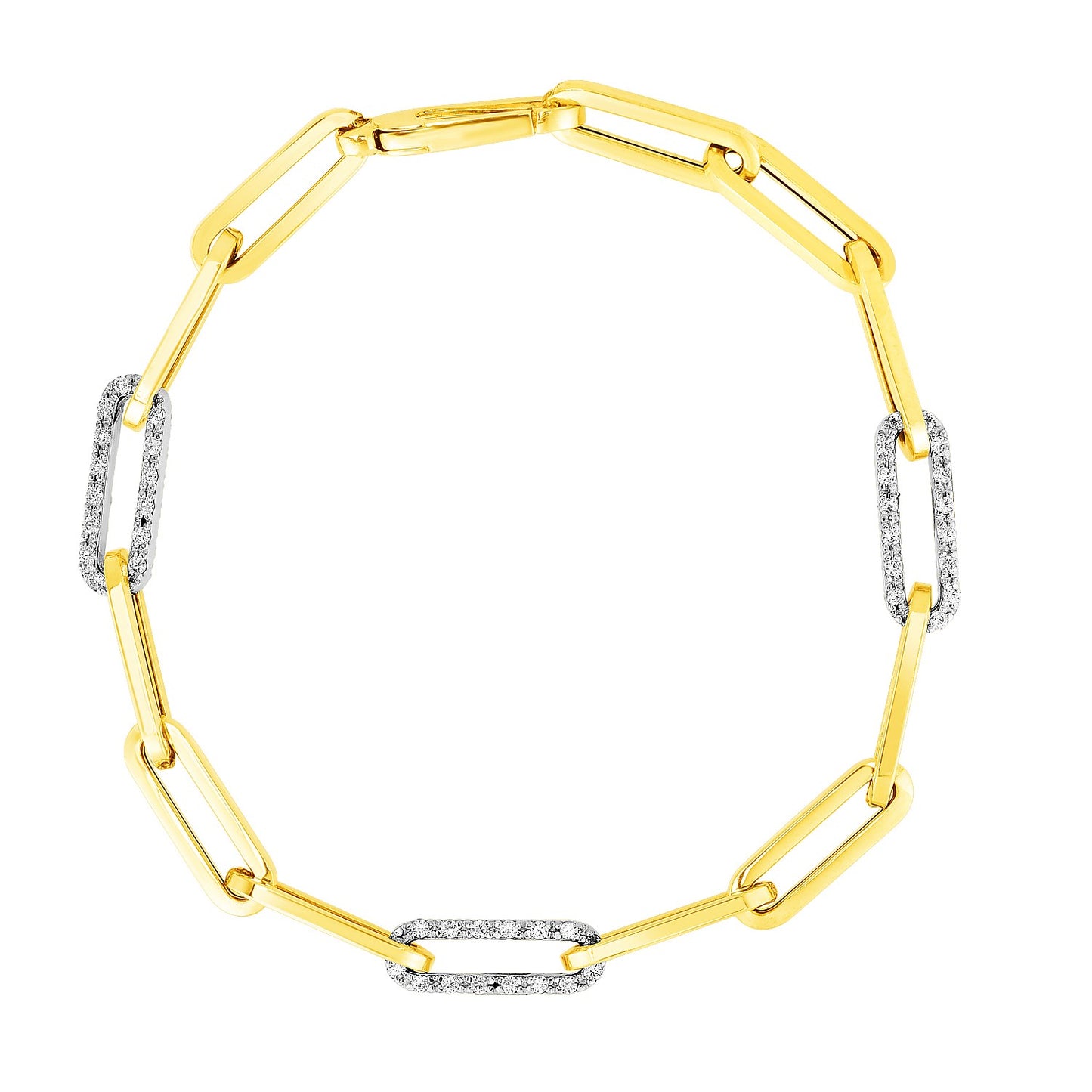 14k Gold 7 1/2-inch Paperclip Chain Bracelet w/Three Diamond Links (1 cttw)