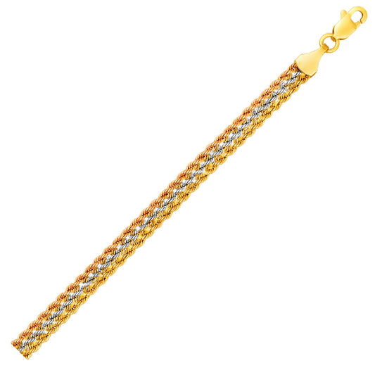 10k Gold Tri-Toned Multi-Strand Rope Chain Bracelet