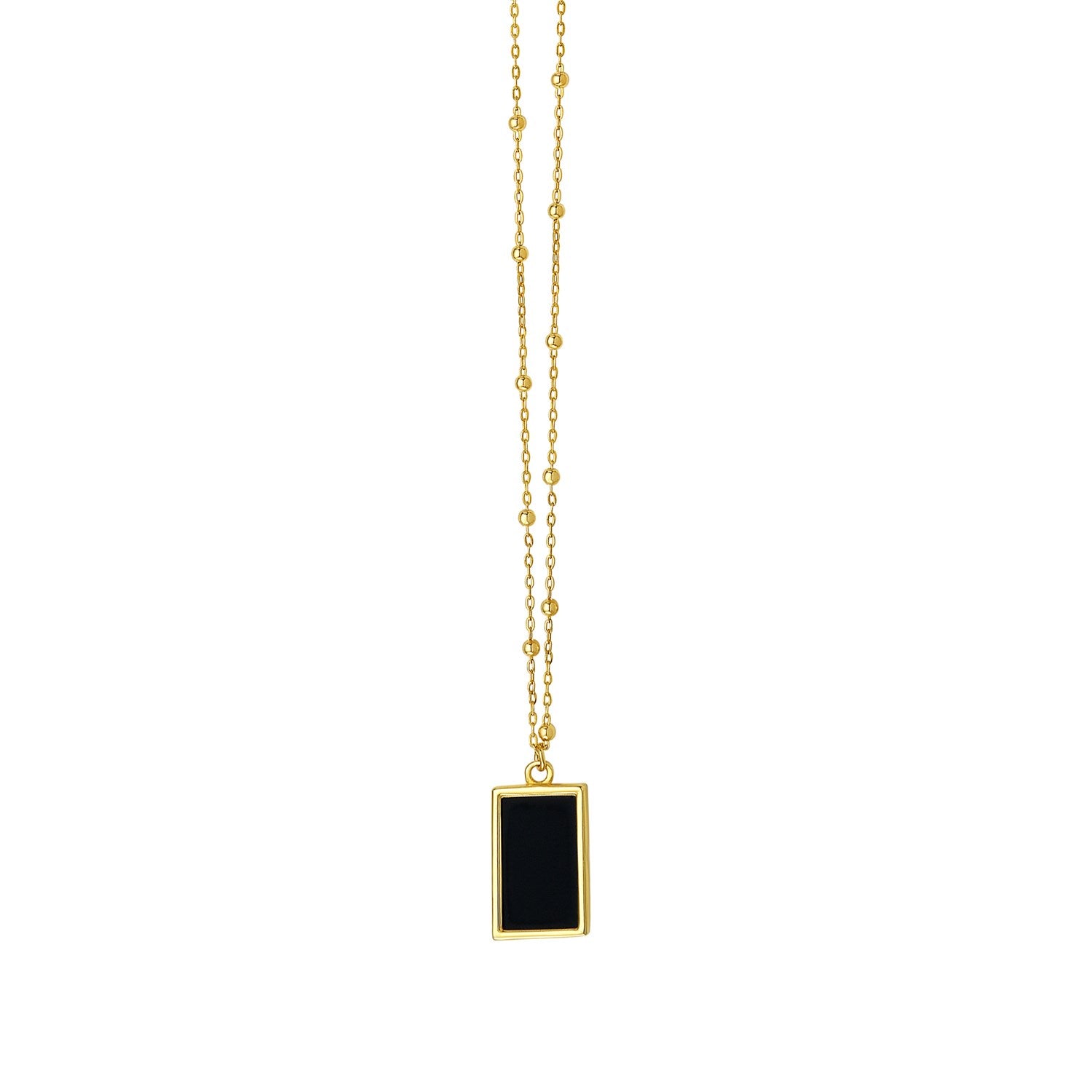 14K Gold Onyx Geometric Rectangle Necklace