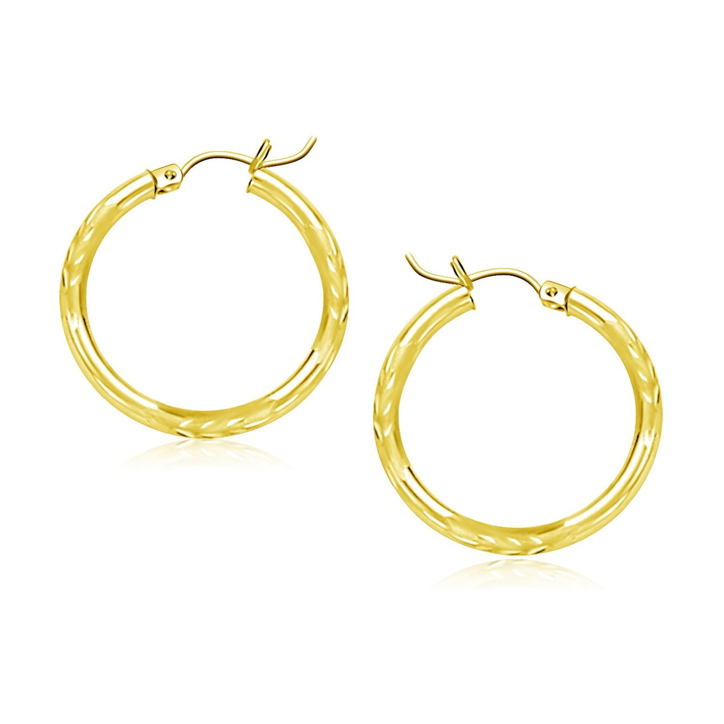 10k Gold Diamond Cut Hoop Earrings 3mm