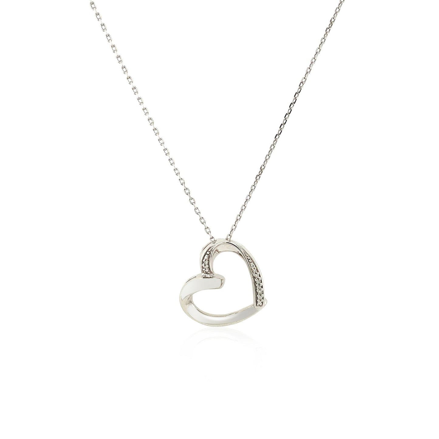 Open Heart Pendant w/Diamonds in Sterling Silver