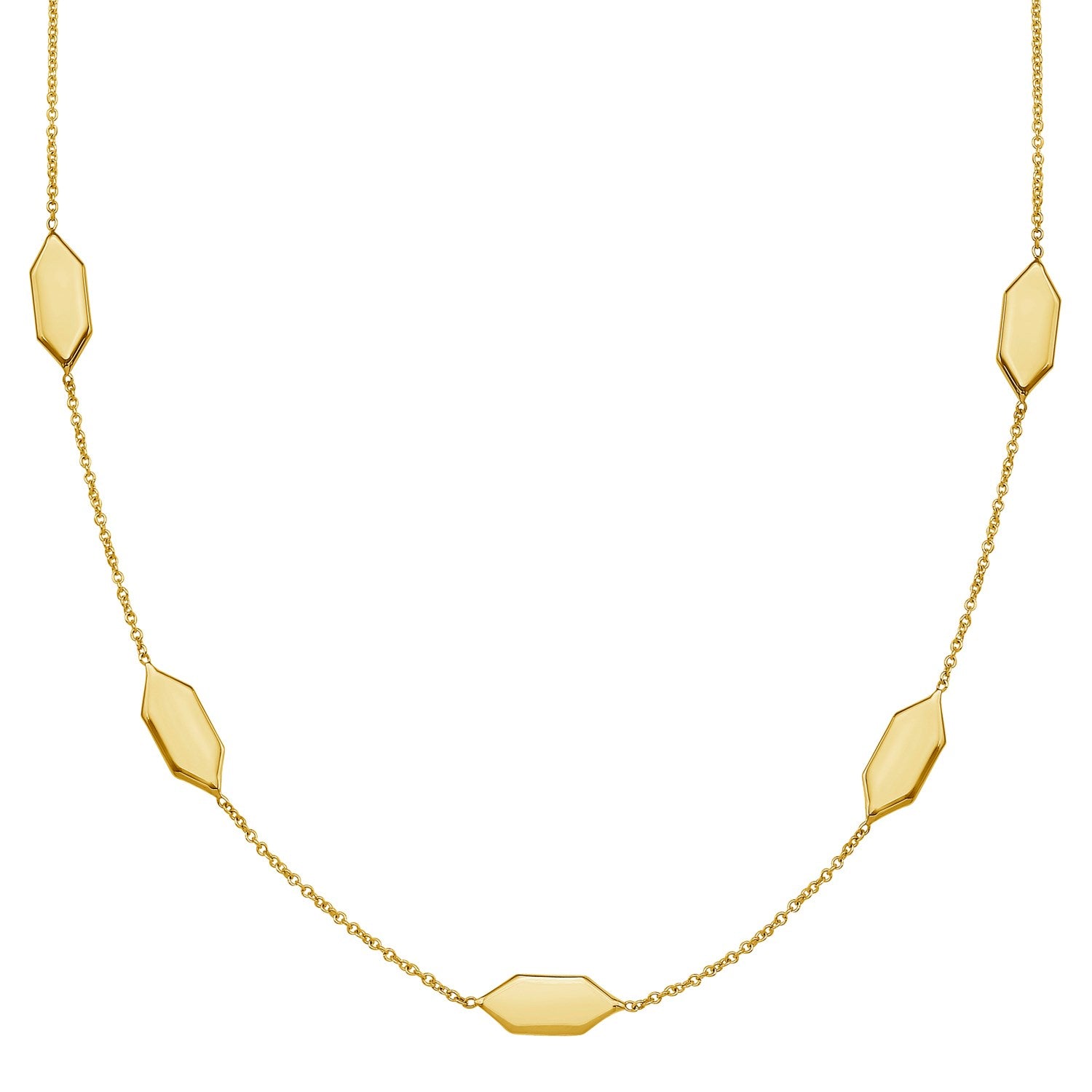 14K Gold Elongated Hexagon Link Necklace