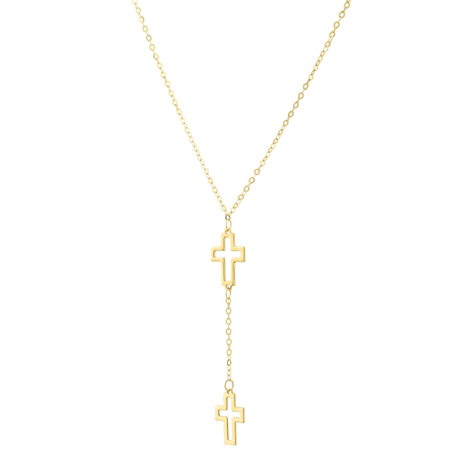 Double Cross Drop Necklace in 14K Gold