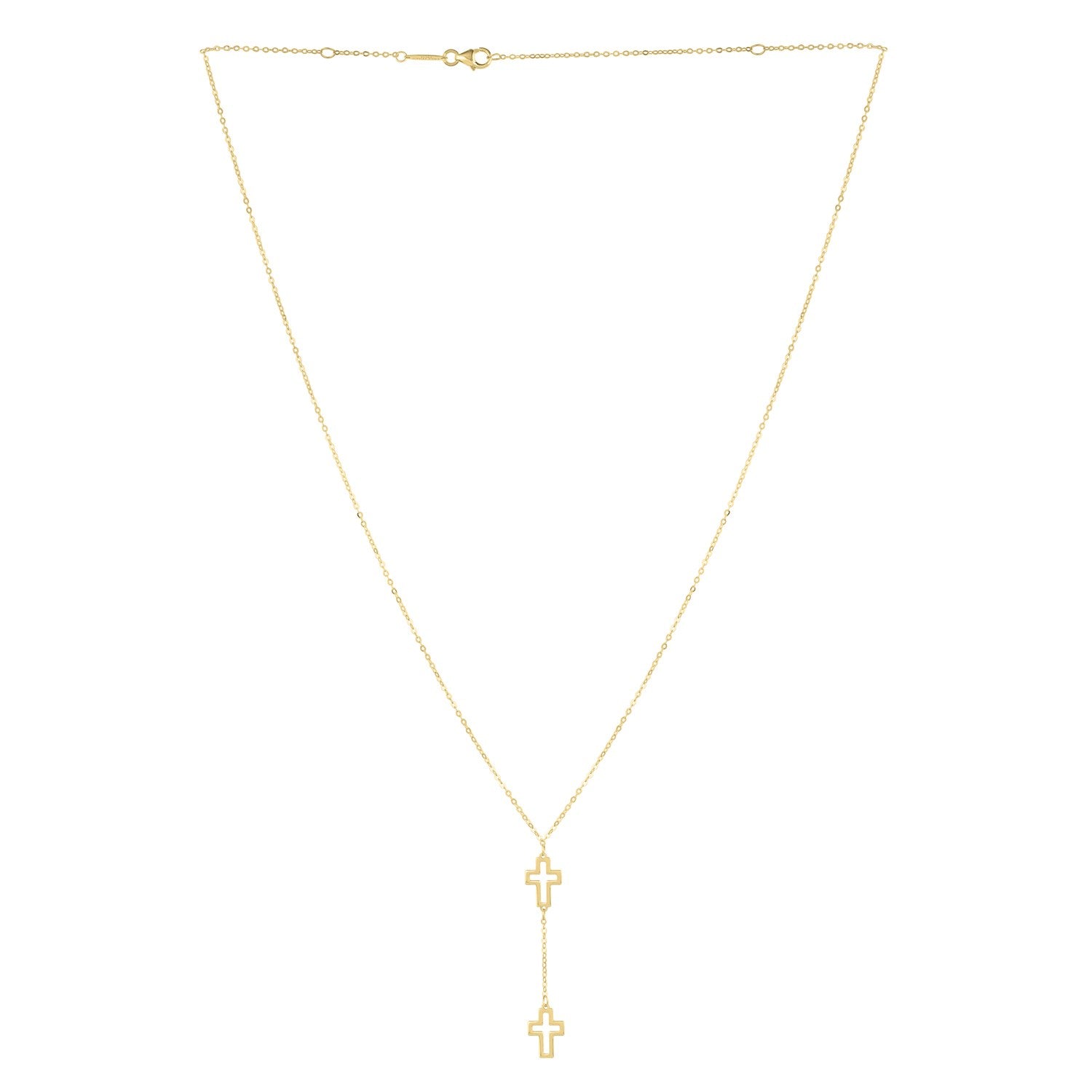 Double Cross Drop Necklace in 14K Gold