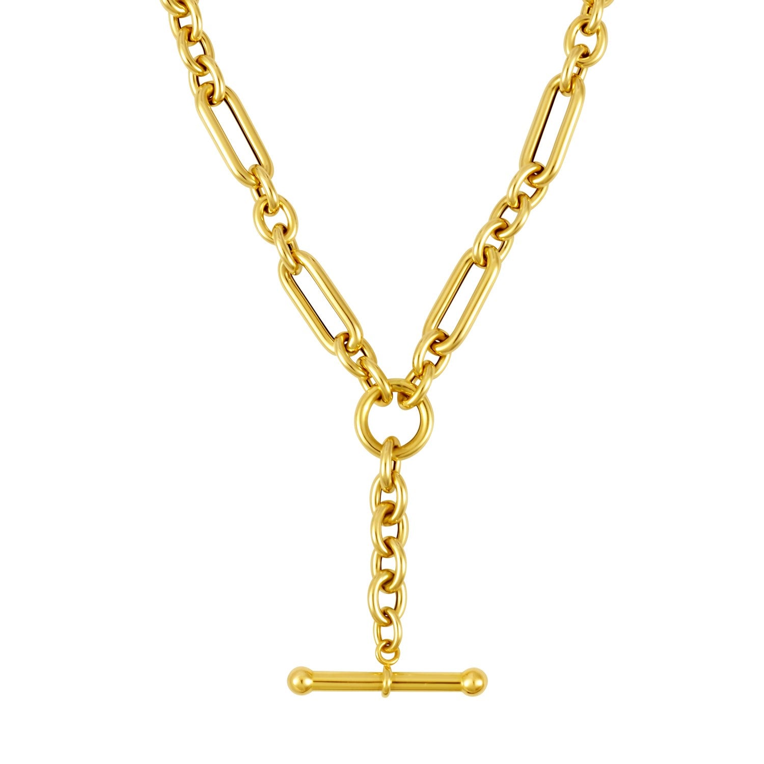 Toggle Necklace w/Alternating Chain in 14K Gold
