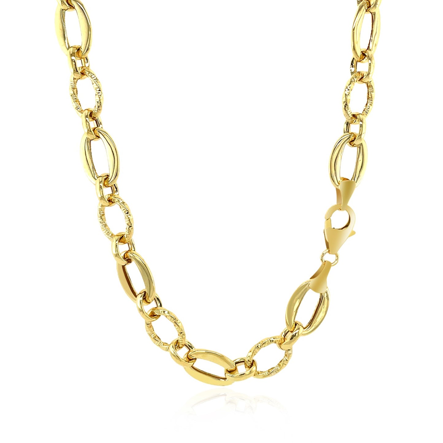 14k Gold Shiny & Textured Oval Link Necklace