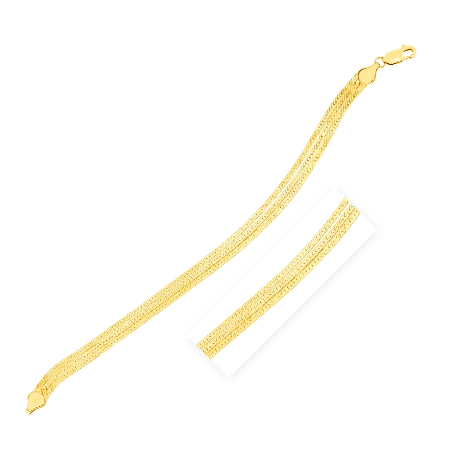 14k Gold 7 inch Three Strand Herringbone Chain Bracelet (1.80 mm)