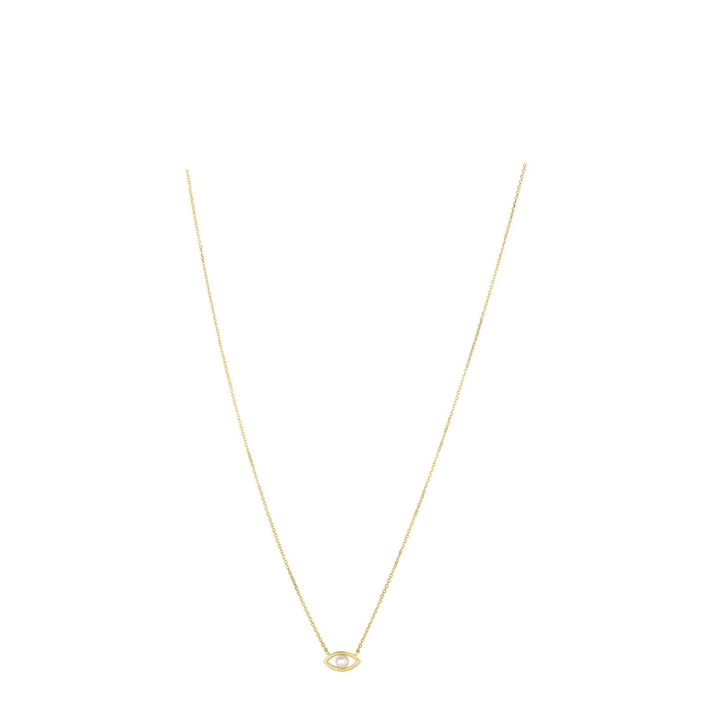 14k Gold Evil Eye w/Freshwater Pearl Necklace