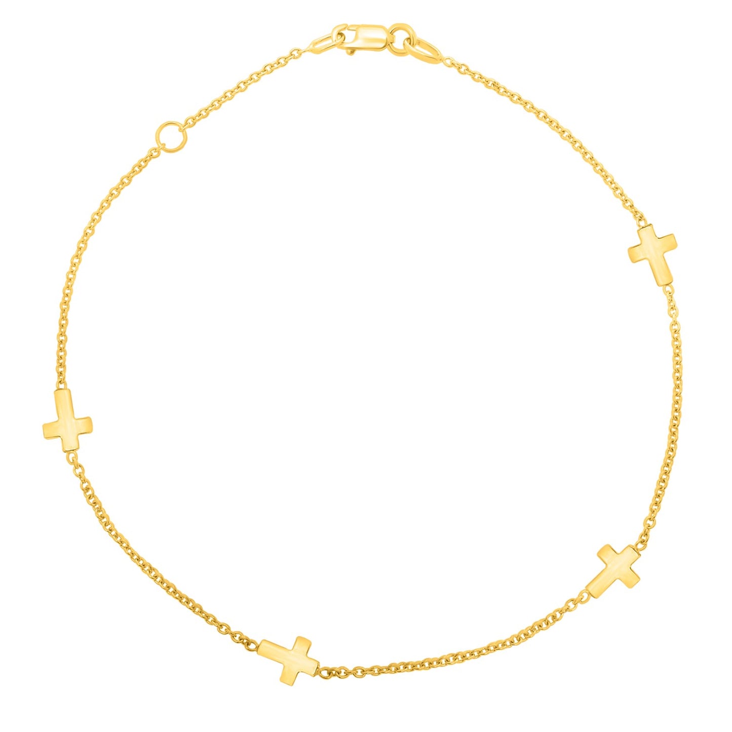 14k Gold Polished Station Cross Anklet (1.00 mm)