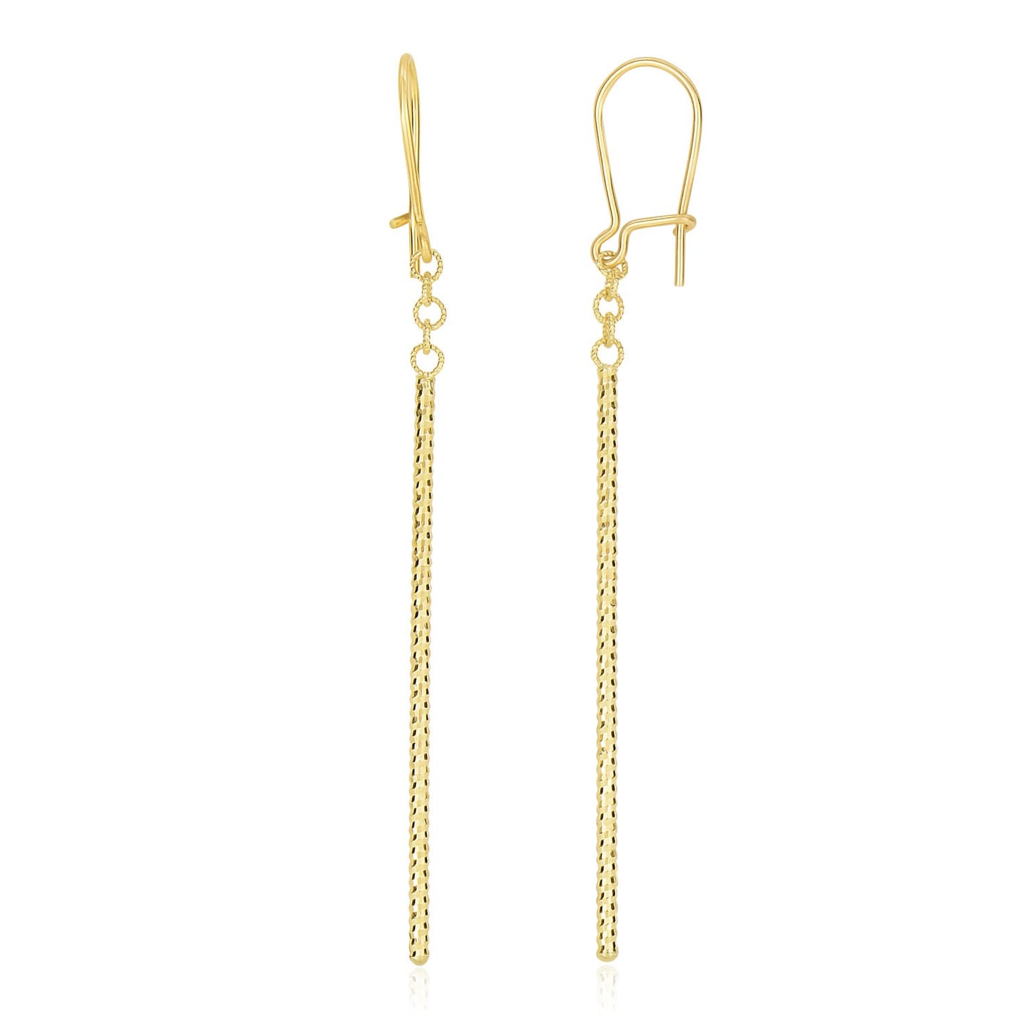 14k Gold Long Bar Diamond Cut Drop Earrings