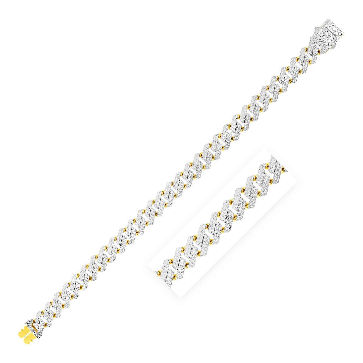 14k Gold White Pave High Polish Modern Lite Edge Bracelet (18.60 mm)