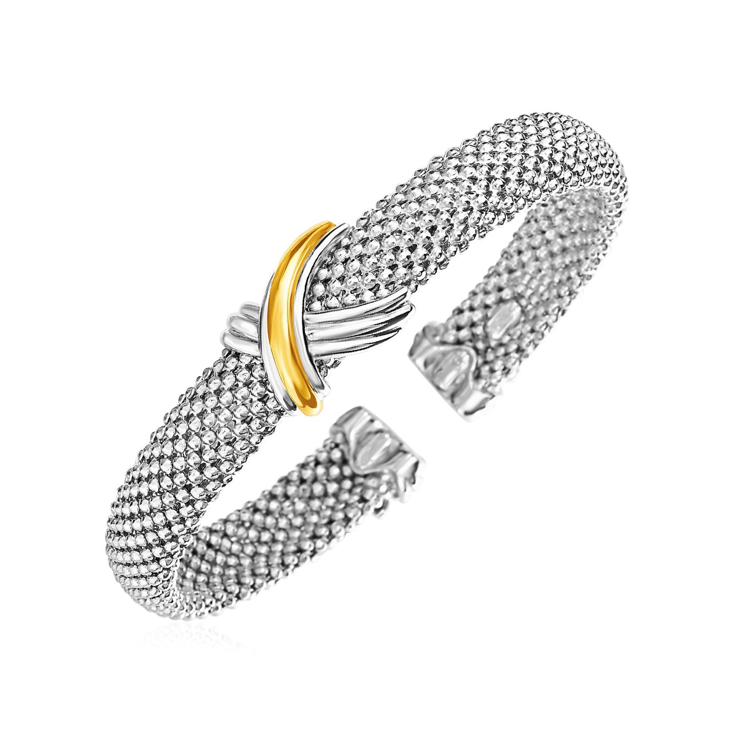 X Motif Style Popcorn Texture Cuff Bangle