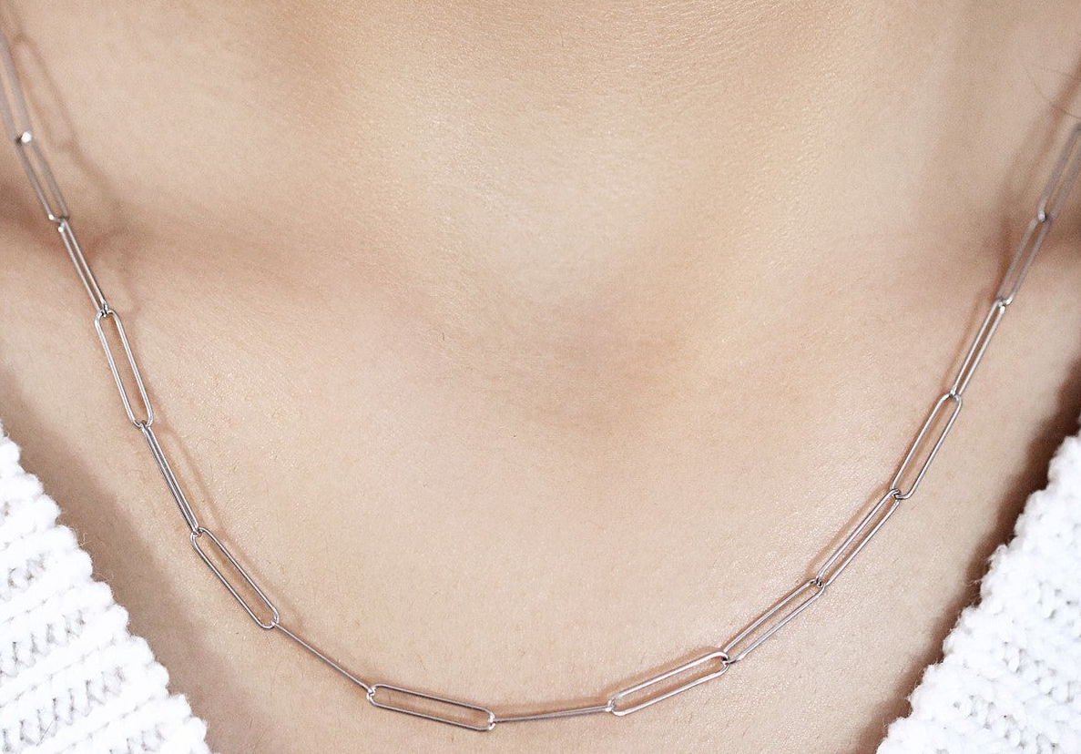 14k White Gold Wire Paperclip Chain