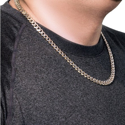 14k Gold White Pave High Polish Modern Lite Miami Cuban Chain 8.00 mm