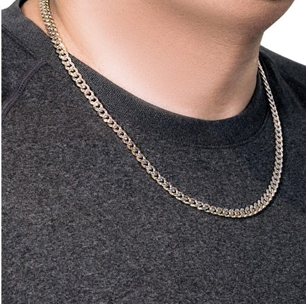 14k Gold White Pave High Polish Modern Lite Miami Cuban Chain 6.50 mm