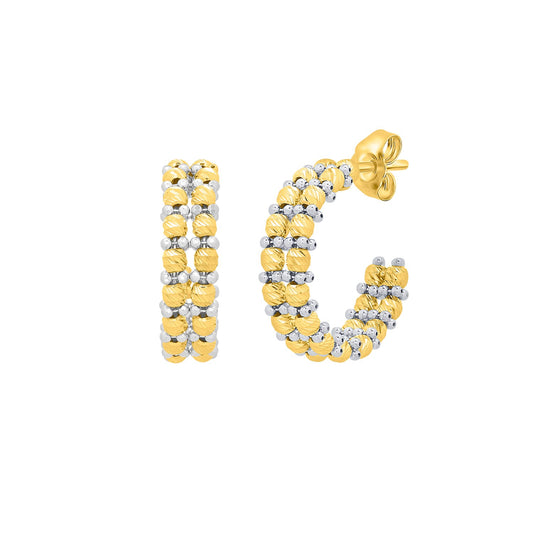 Gold Hoop Earrings w/Pallina Beads in 14K Two Tone Gold (5.6x20mm)