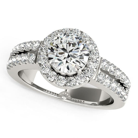 14k White Gold Halo Diamond Engagement Ring w/Double Row Band (1 3/8 cttw)