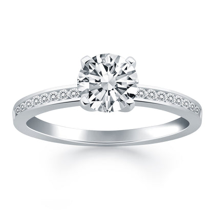 14k White Gold Engagement Ring w/Diamond Channel Set Band 3/4 Cttw