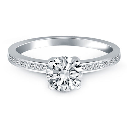 14k White Gold Engagement Ring w/Diamond Channel Set Band 3/4 Cttw