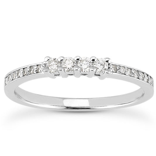 14k White Gold Wedding Band w/Pave Set Diamonds & Prong Set Diamonds