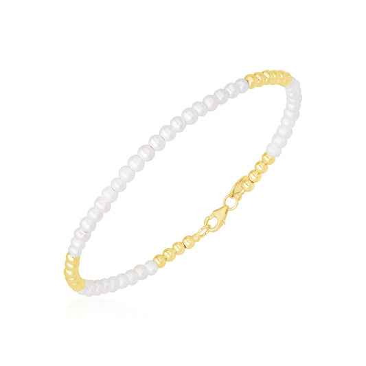 14k Gold High Polish Freshwater Pearl Pallina Bead Bracelet (2.00 mm)