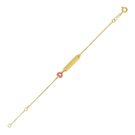 14k Gold 5 1/2-inch Children's ID Bracelet w/Enameled Heart (1.00 mm)