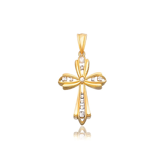 14k Two-Tone Gold Fancy Cross Pendant w/Diamond Cuts