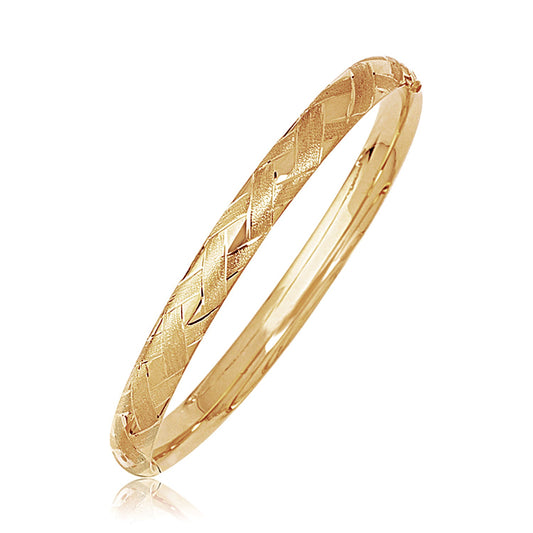 14k Gold Domed Bangle w/Weave Motif (6.00 mm)