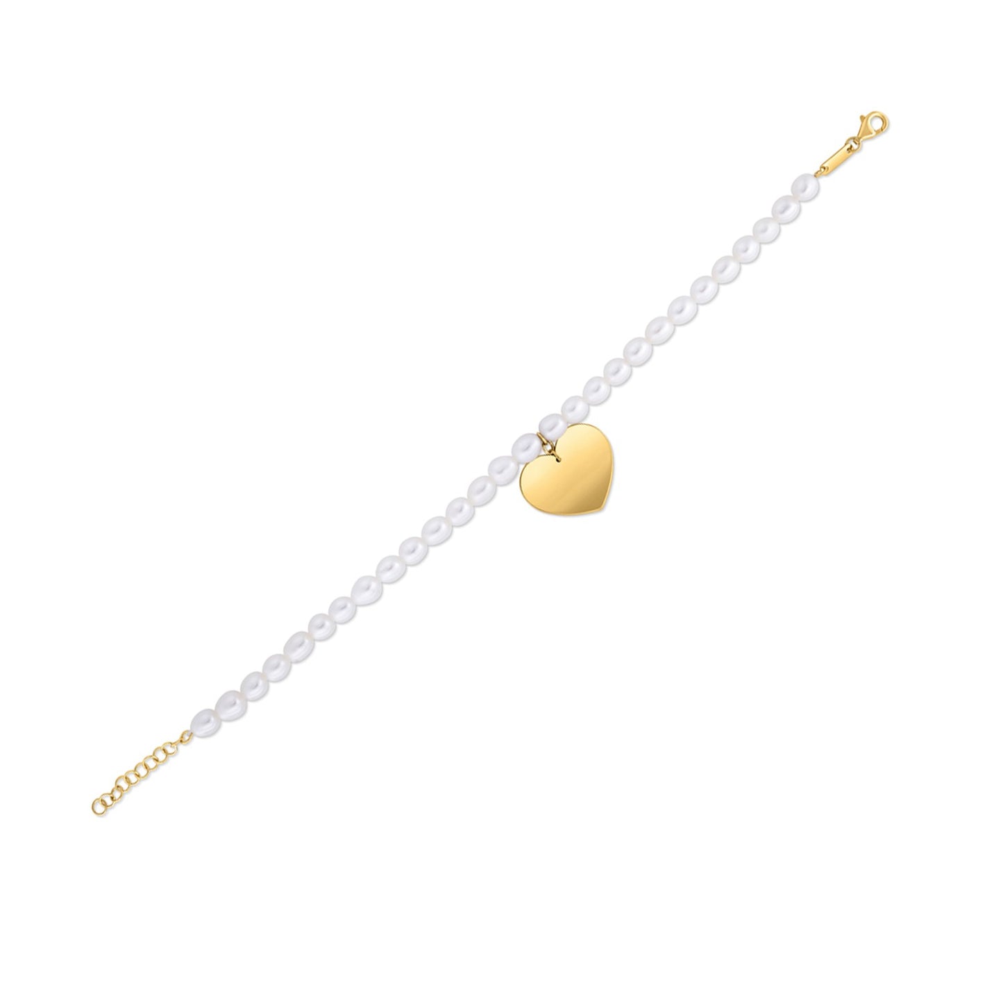14k Gold Heart Charm Bracelet w/Pearls