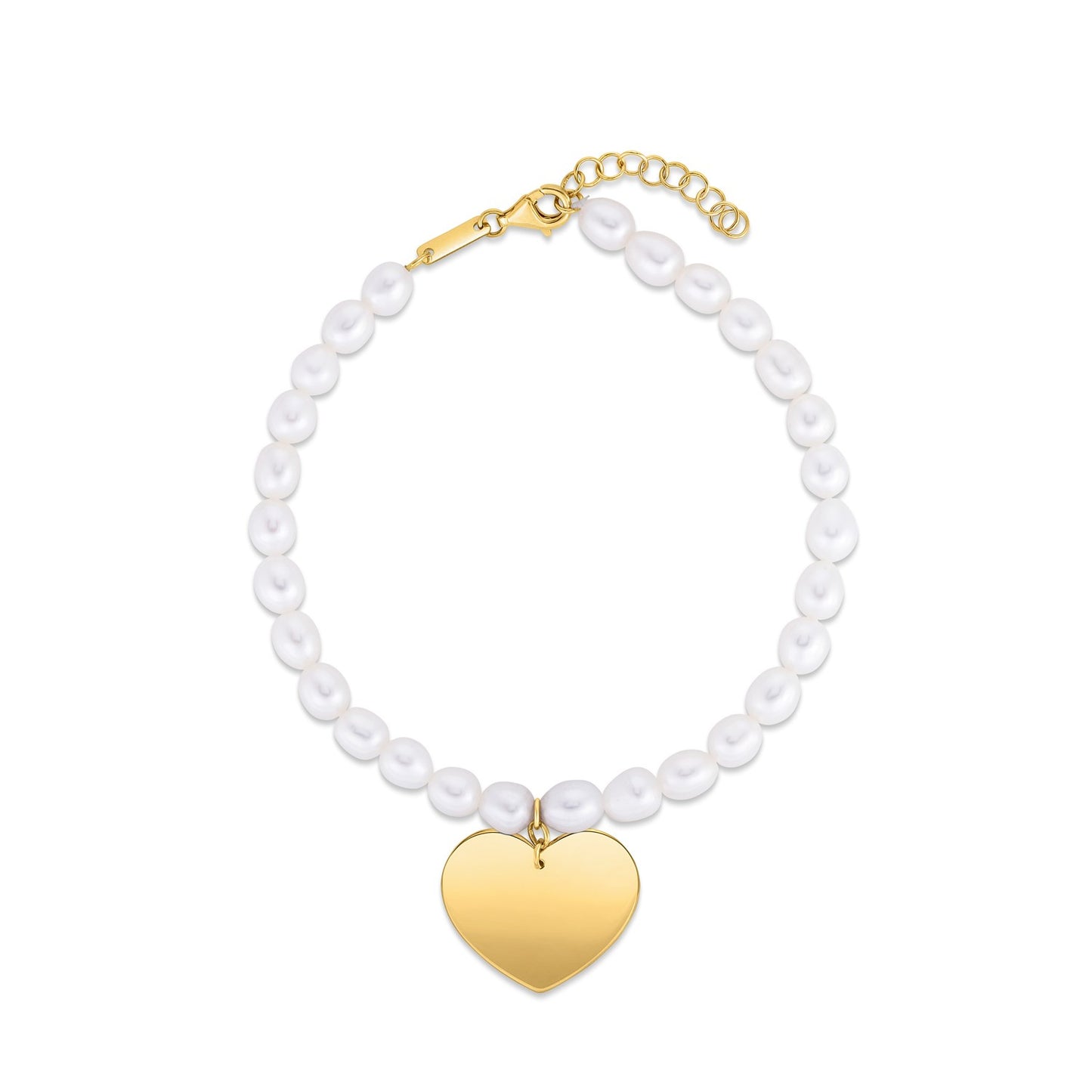 14k Gold Heart Charm Bracelet w/Pearls