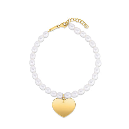 14k Gold Heart Charm Bracelet w/Pearls
