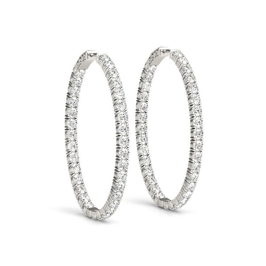 14k White Gold Oval Shape Two-Sided Diamond Hoop Earrings (2 cttw)