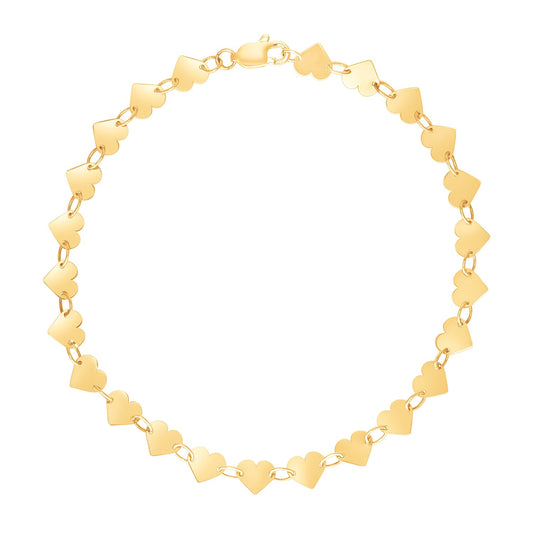 14k Gold 7 inch Mirrored Heart Chain Bracelet (5.00 mm)