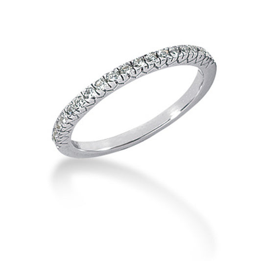 14k White Gold Engraved Fishtail V- Pave Diamond Wedding Band