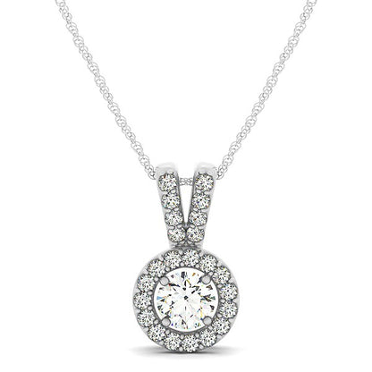 Round Pendant w/Split Bail & Diamond Halo in 14k White Gold (3/4 cttw)