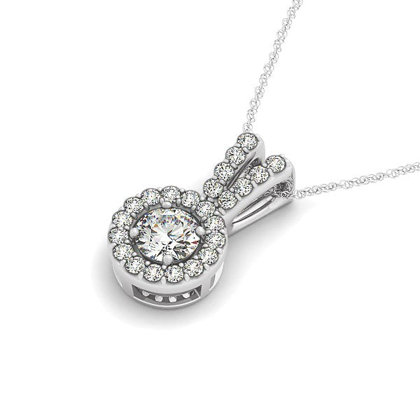 Round Pendant w/Split Bail & Diamond Halo in 14k White Gold (3/4 cttw)