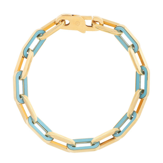 14k Gold Turquoise Paperclip Gem Link Bracelet (7.00 mm)