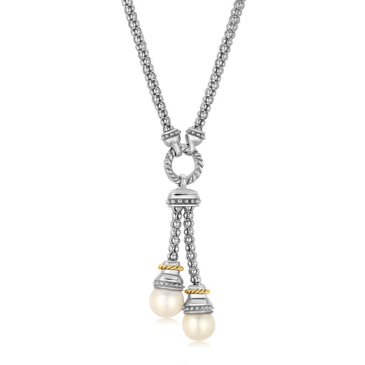 18k Gold & Sterling Silver Popcorn Style Necklace w/Pearl Accents