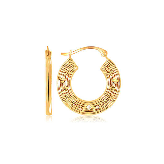 10k Gold Greek Key Small Hoop Earrings