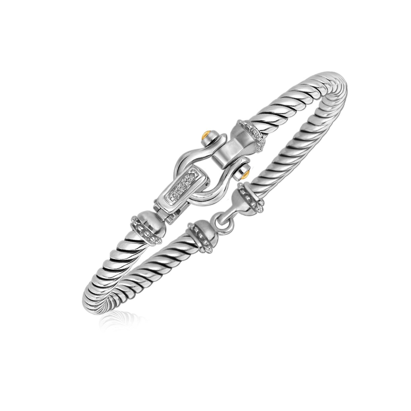 Italian Cable Bracelet w/Diamond Accents in 18k Gold & Sterling Silver (5.00 mm)