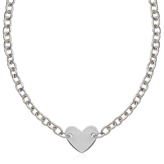 Flat Heart Motif Station Chain in Sterling Silver