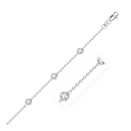 14k White Gold Anklet w/Round White Cubic Zirconia